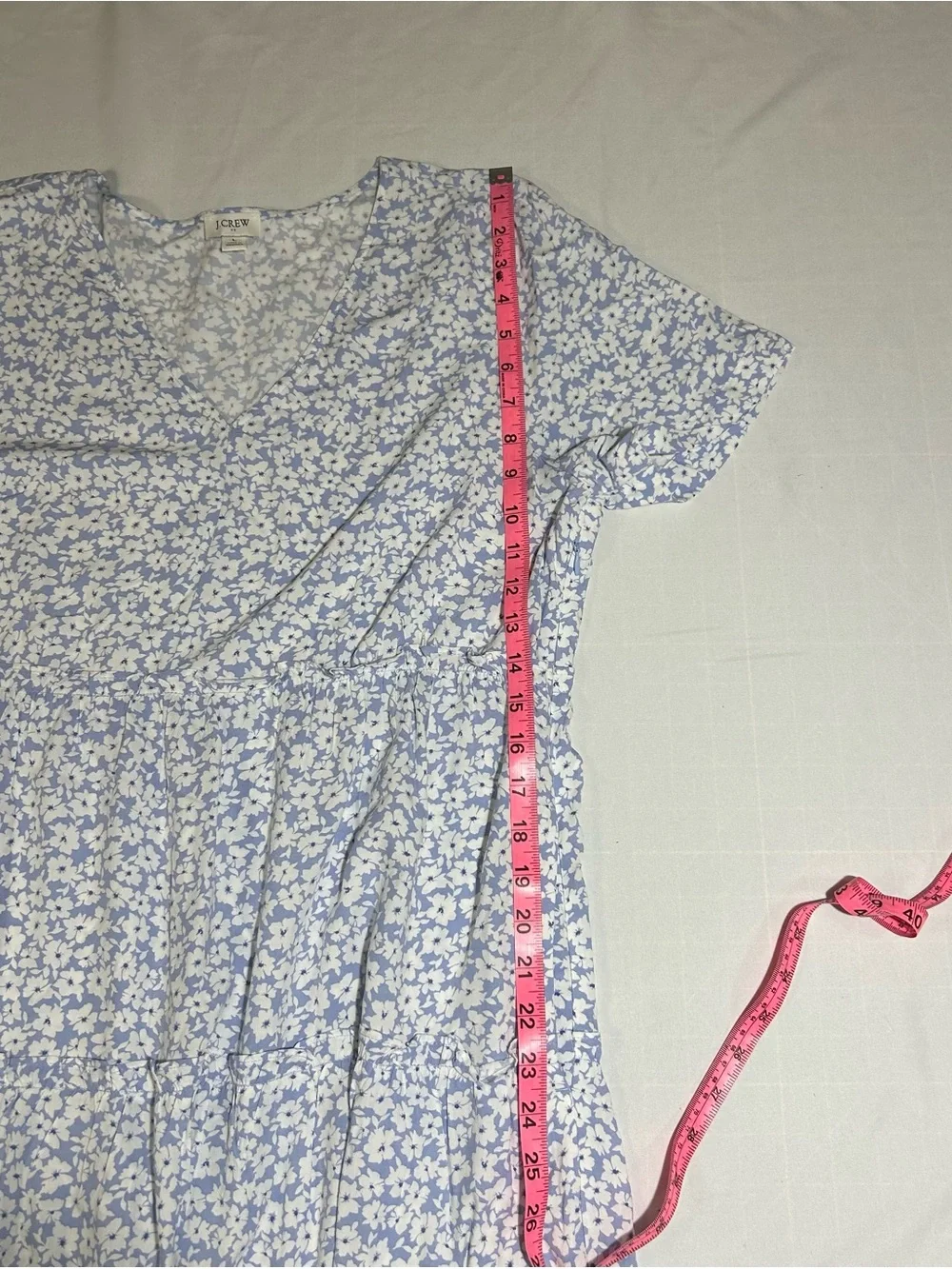 J. Crew Womens Large Periwinkle Ditsy Floral Short Sleeve Tiered Swing Dress